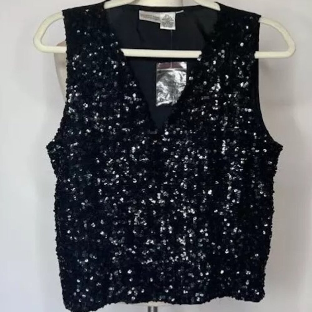 Vintage Womens NEWPORT NEWS Sequined Lined Vest Black Size 14